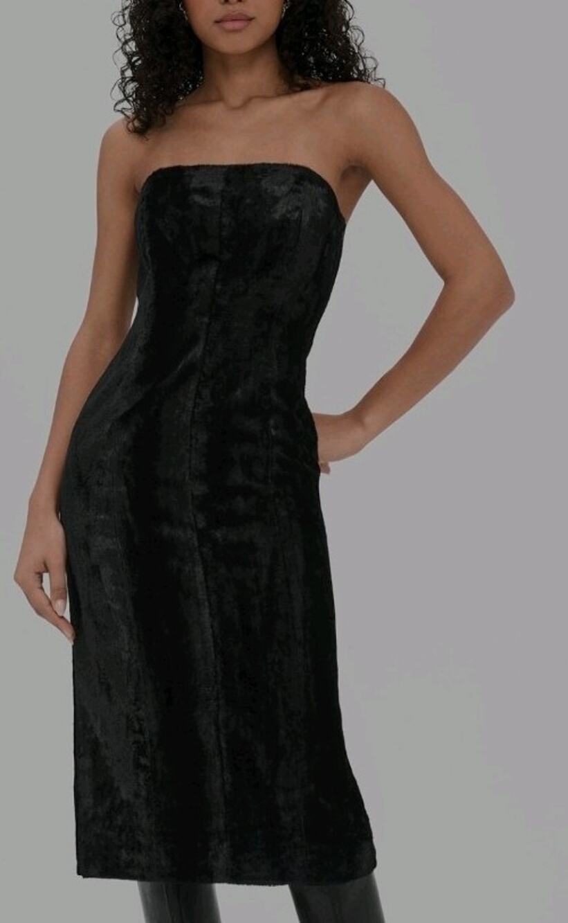 Helmut Lang Black Pony Hair Maxi Dress Sz 10 Sweetheart Strappy Sleeveless Zip